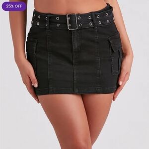 Windsor Black Denim Cargo Mini Skirt Size M